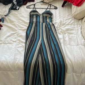 XS open jumper, dress mixed with pant suit. Blue, black, and tan